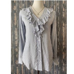 OST ruffle collar striped blouse